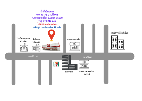 แผนที่ หจก น่ำฮั่วจั่นยะลา อยู่ข้างที่ทำการไปรษณีย์ ถนนสิโรรส